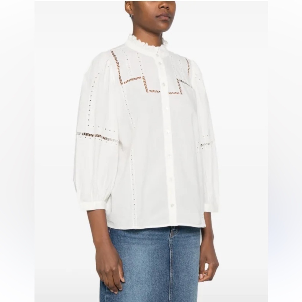 NWT $225 Ba&sh CHEMISE TAMIE Shirt White Sz 3 Cottagecore